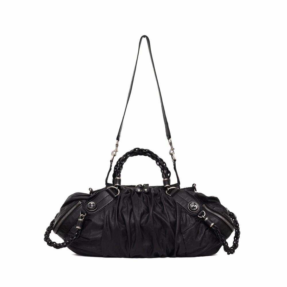 GUCCI Galaxy Medium 228838 Black Leather Chain 2-Way Top Handle Shoulder Bag Y2K